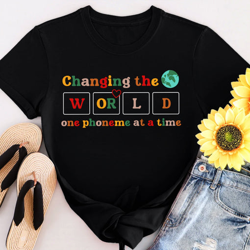 Sandjest Kindergarten Teacher T-Shirt Changing the World One Phoneme at a Time Gift for Friends Women Girl