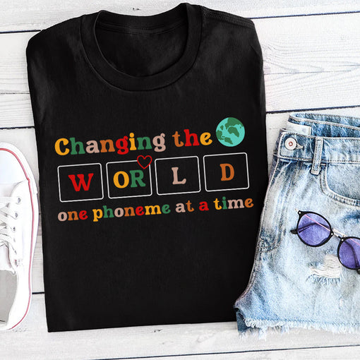 Sandjest Kindergarten Teacher T-Shirt Changing the World One Phoneme at a Time Gift for Friends Women Girl