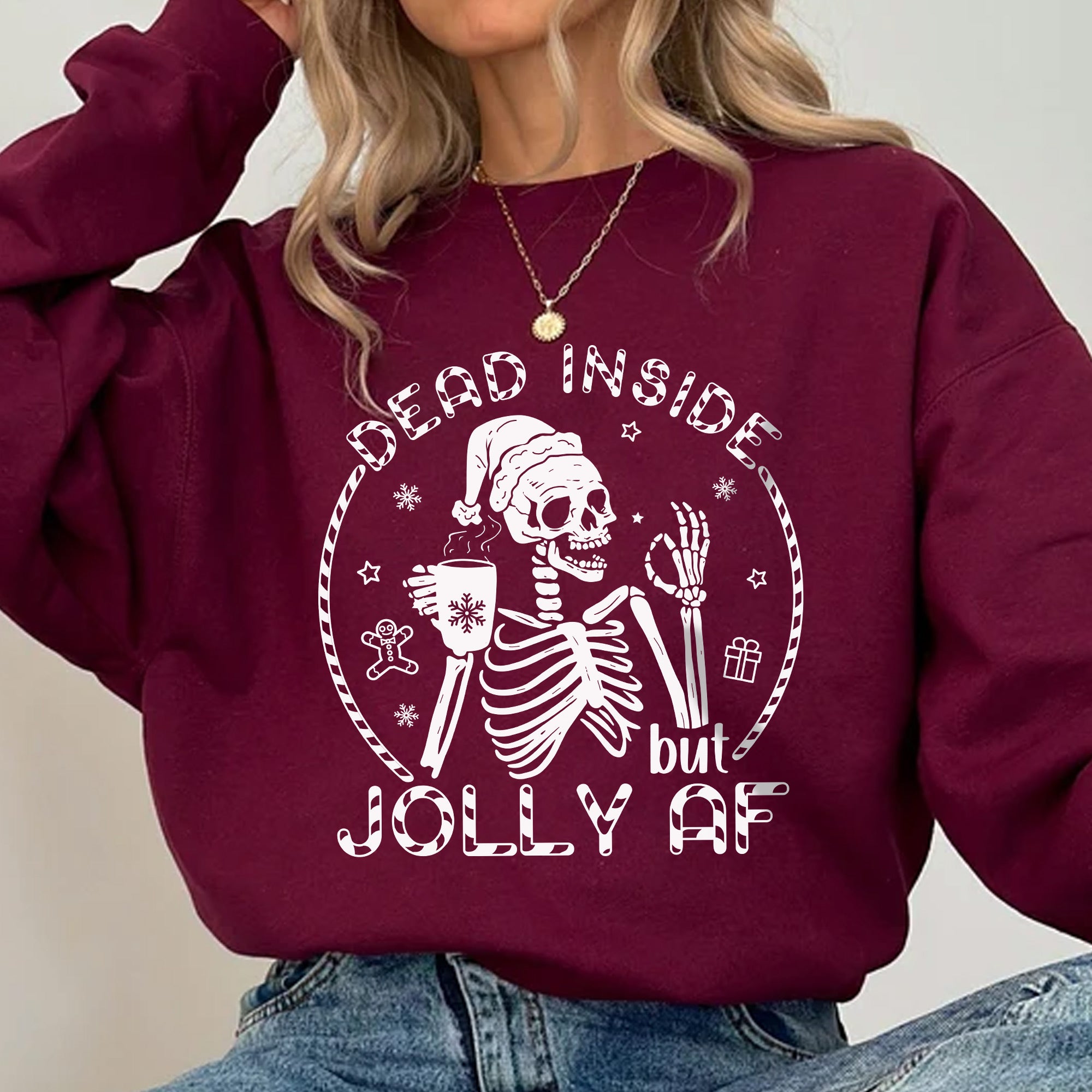 Sandjest Funny Skeleton Sweatshirt Christmas Gift for Cocoa Lover Friend Women