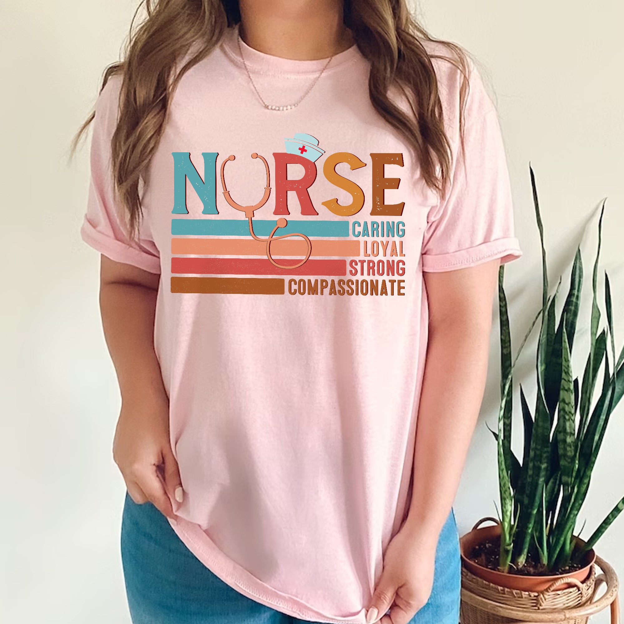 Sandjest Nurse T-Shirt Nurse Caring Loyal Strong Compassionate Gift for Women Girl Friend