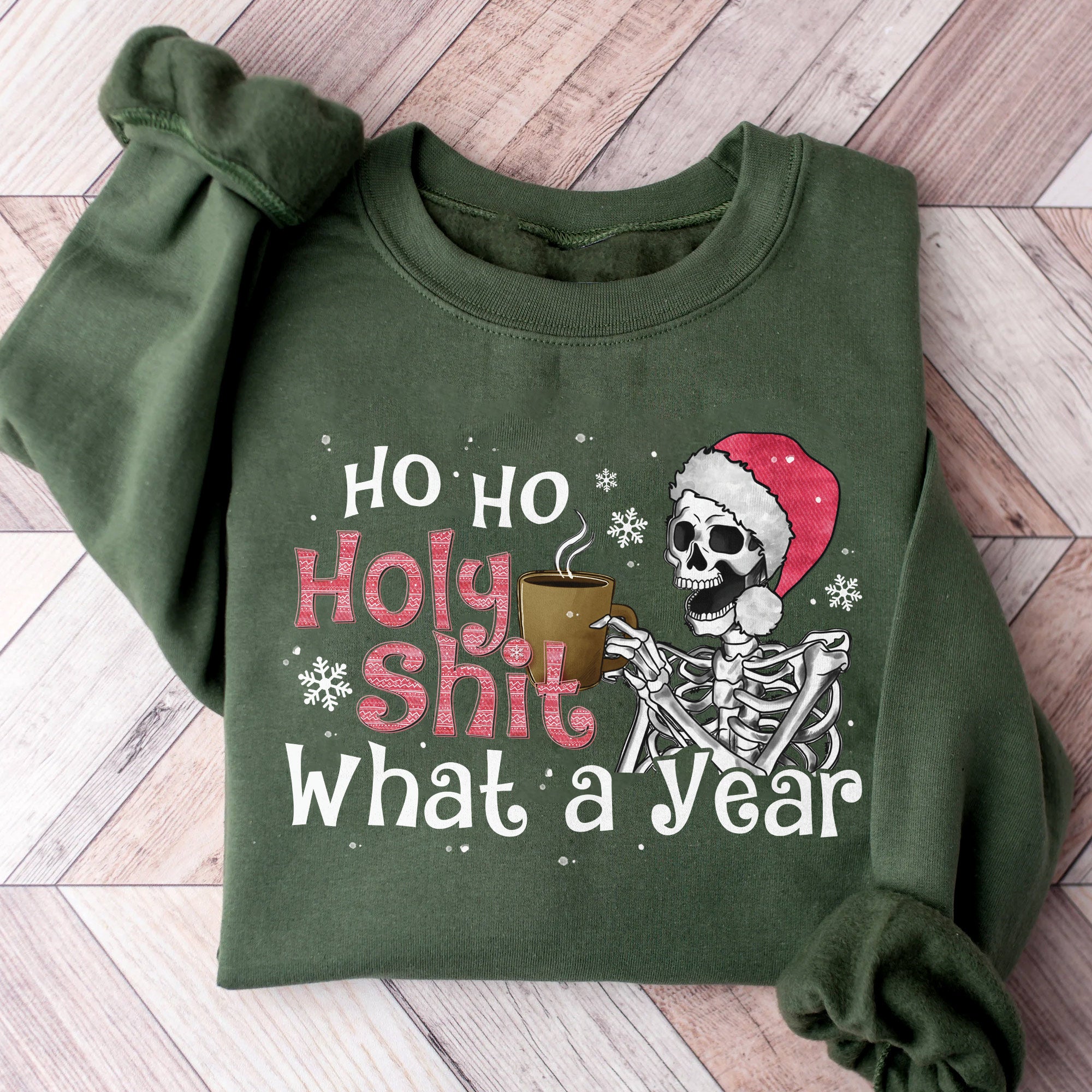 Sandjest Funny Christmas Sweatshirt, Ho Ho Holy Shirt, What a Year Hoodie, Christmas Skeleton T-Shirt, Christmas Pajamas, Christmas Gifts