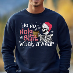Sandjest Funny Christmas Sweatshirt, Ho Ho Holy Shirt, What a Year Hoodie, Christmas Skeleton T-Shirt, Christmas Pajamas, Christmas Gifts