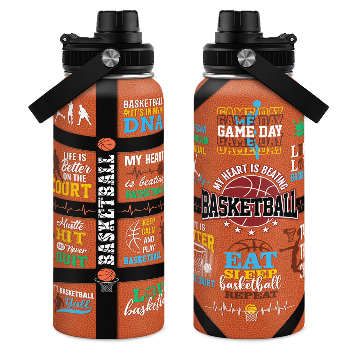 Orange Basketball Chug Lid Water Bottle 32oz