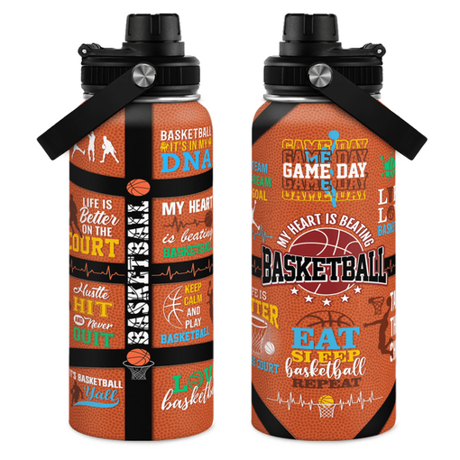 Basketball 32oz Water Bottle, Stainless Steel Insulated Sports Bottle with Lid, Basketball Gifts for Men Players Lovers Fan