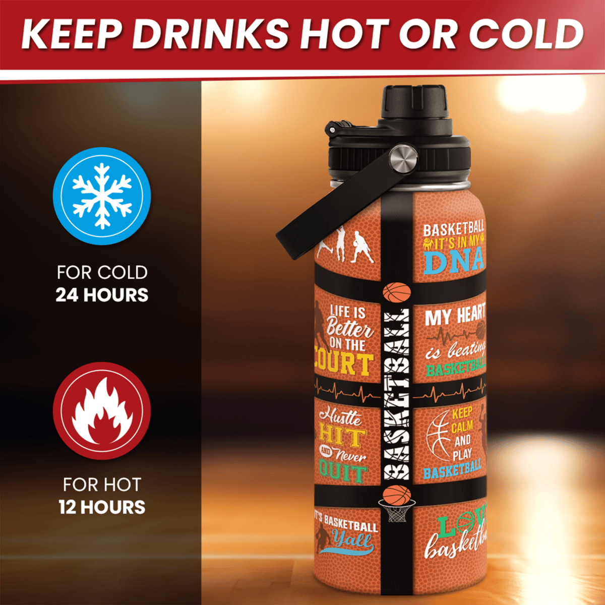 Orange Basketball Chug Lid Water Bottle 32oz