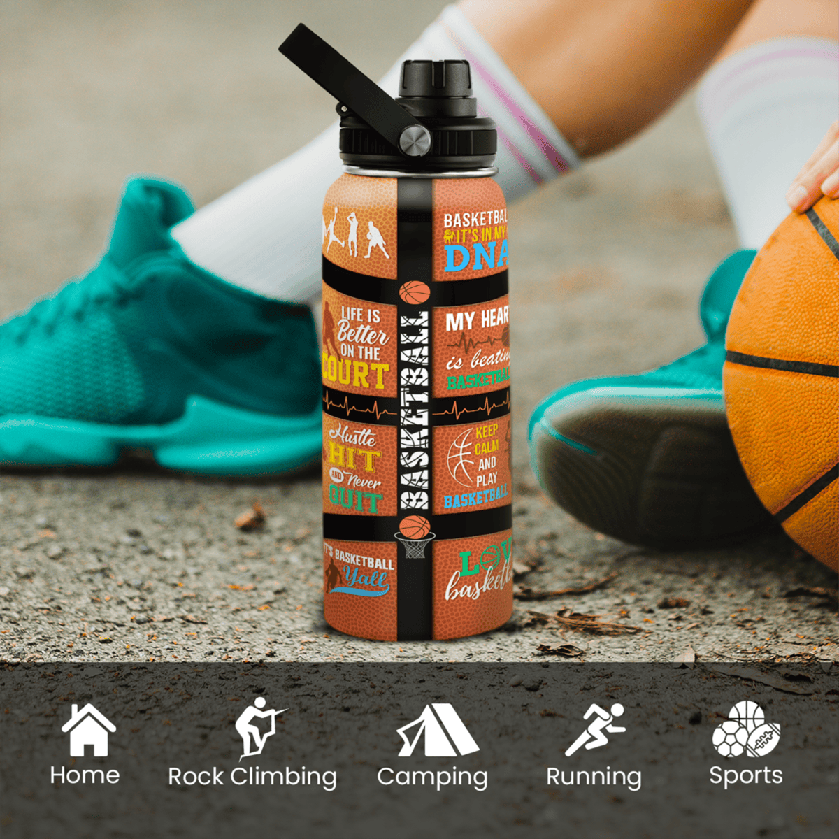 Orange Basketball Chug Lid Water Bottle 32oz