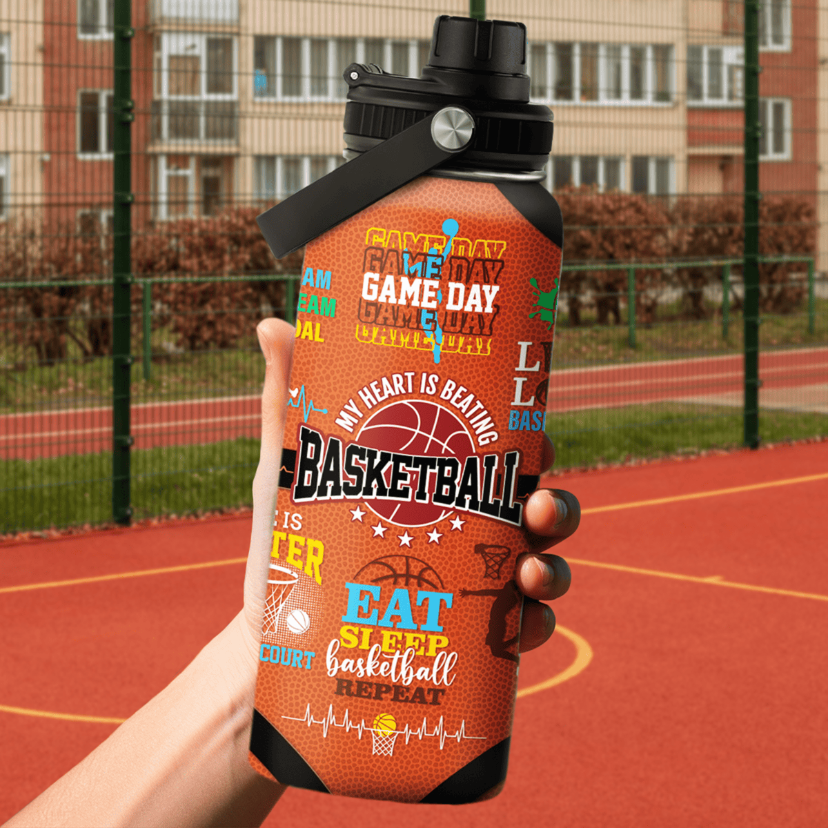 Orange Basketball Chug Lid Water Bottle 32oz