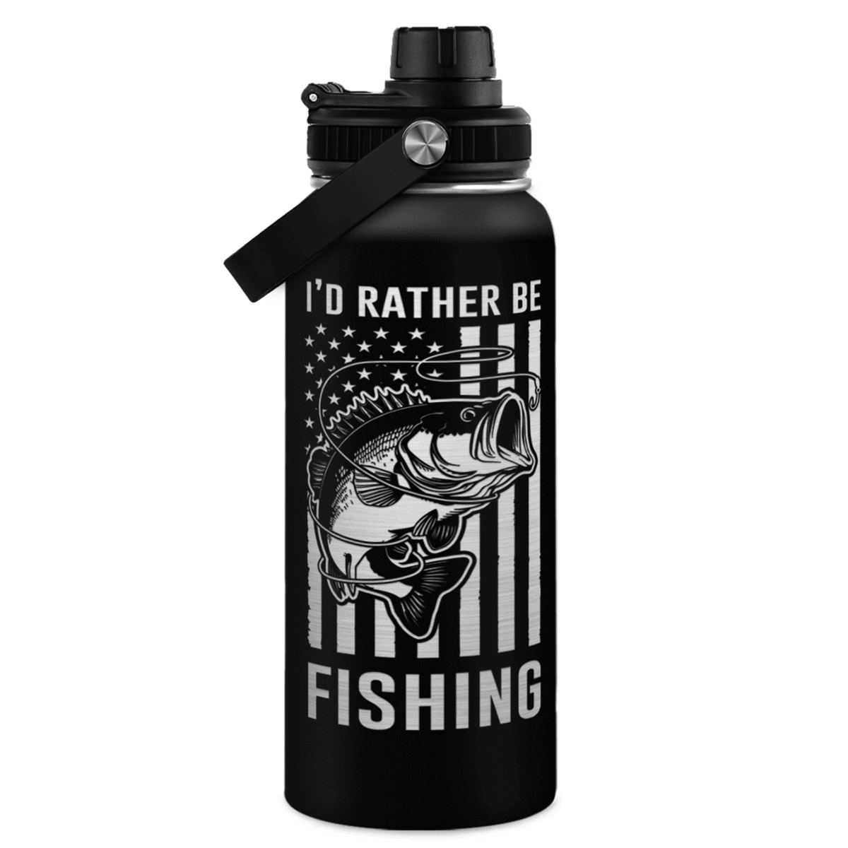 Black Fishing Chug Lid Water Bottle 32oz