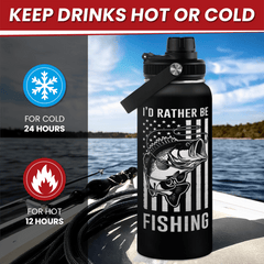 Fishing Water Bottle - 32oz Stainless Steel Insulated Bottles with lid - Deer Fishing Gifts for Fisherman Papa Dad Husband - Gift for Christmas Birthday Fathers Day