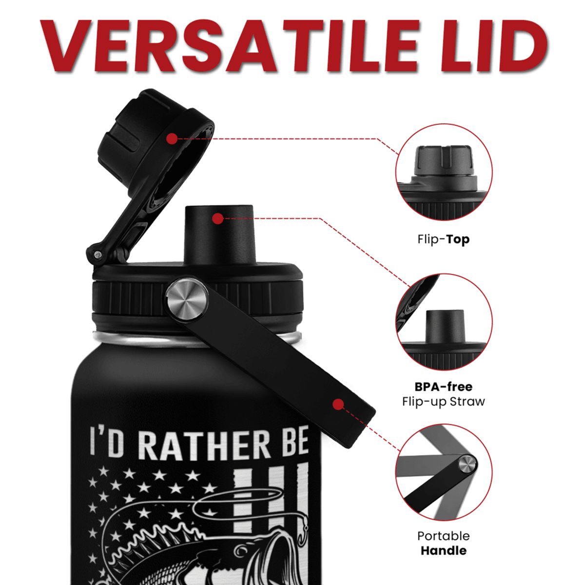 Black Fishing Chug Lid Water Bottle 32oz
