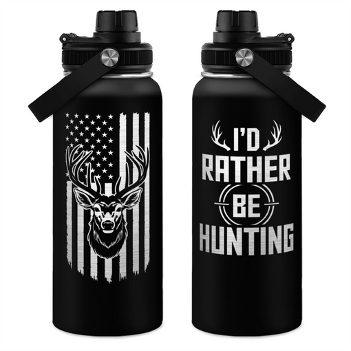 Hunting 32oz Water Bottle - I'd Rather Be Hunting Stainless Steel Insulated Bottles with Straw Lid - Hunting Presents for Men Dad Husband Papa, Hunters Gift for Birthday Christmas Fathers Day