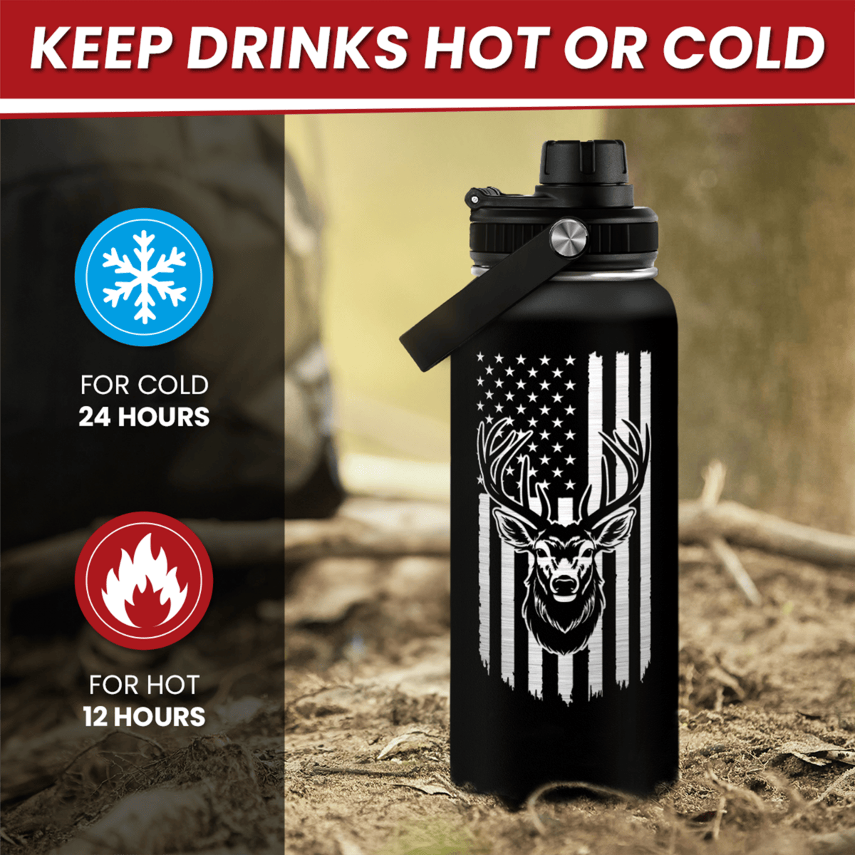 Black Hunting Chug Lid Water Bottle 32oz