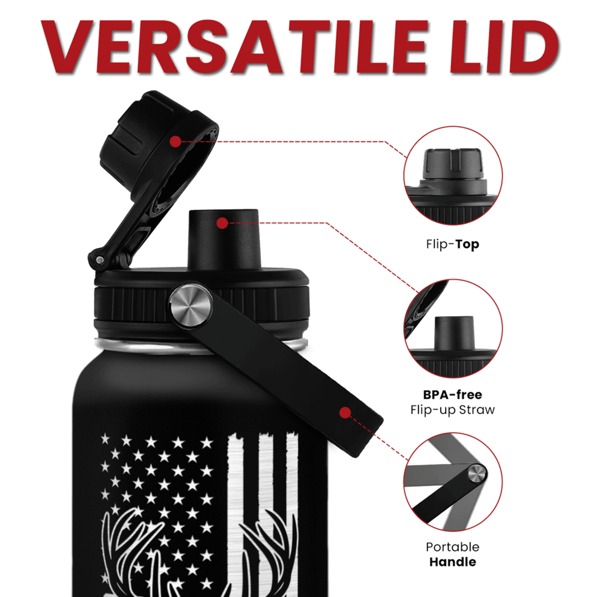 Black Hunting Chug Lid Water Bottle 32oz