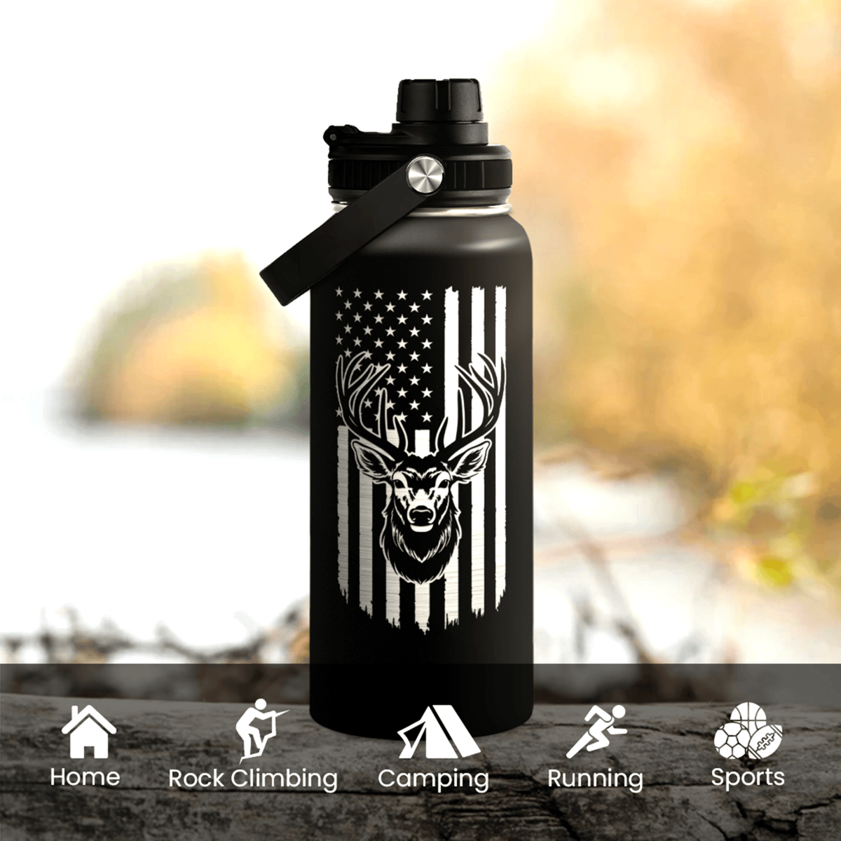 Black Hunting Chug Lid Water Bottle 32oz