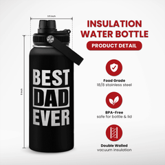 Best Dad Ever 32oz Water Bottle - Dad Water Bottles Stainless Steel Insulated Sports Bottles with Straw Lid, Gifts for Father from Daughter Son, Dad Gifts for Birthday Christmas Fathers Day