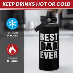 Best Dad Ever 32oz Water Bottle - Dad Water Bottles Stainless Steel Insulated Sports Bottles with Straw Lid, Gifts for Father from Daughter Son, Dad Gifts for Birthday Christmas Fathers Day