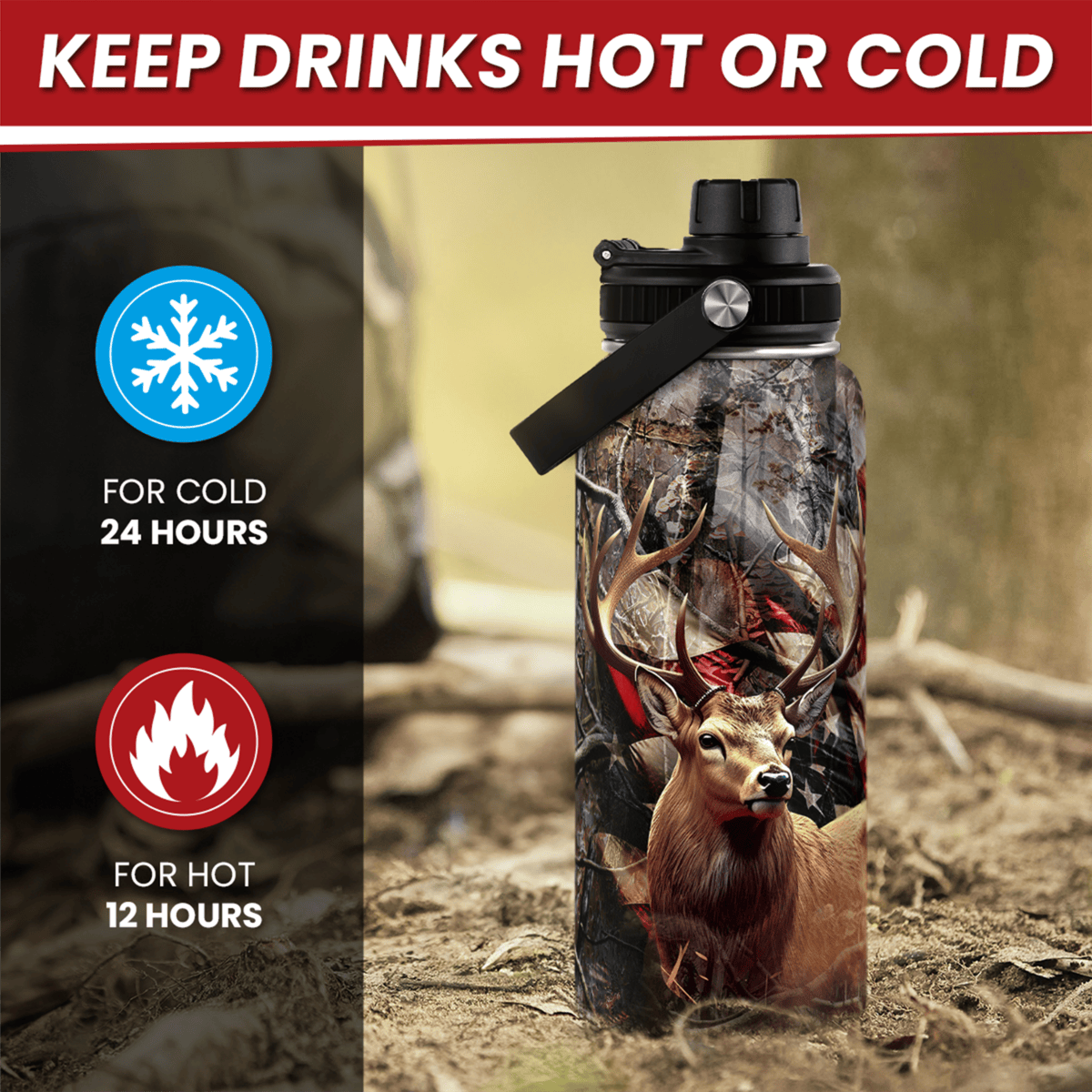 Hunting 32oz Stainless Steel Insulated Water Bottle with Lid