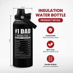Best Dad Ever 32oz Water Bottle - Dad Bottle Stainless Steel Insulated Sports Bottles with Lid, Gifts for Father from Daughter Son, Dad Gifts for Birthday Christmas Fathers Day