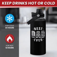 Best Dad Ever 32oz Water Bottle - Dad Bottle Stainless Steel Insulated Sports Bottles with Lid, Gifts for Father from Daughter Son, Dad Gifts for Birthday Christmas Fathers Day