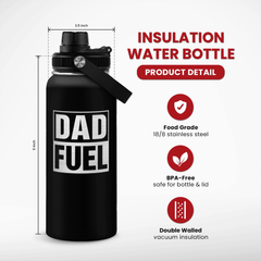 Dad 32oz Water Bottle - Dad Fuel Water Bottles Stainless Steel Insulated Sports Bottle with Lid, Gifts for Father from Daughter Son, Dad Gifts for Birthday Christmas Fathers Day