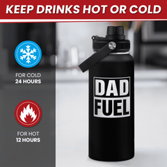 Dad 32oz Water Bottle - Dad Fuel Water Bottles Stainless Steel Insulated Sports Bottle with Lid, Gifts for Father from Daughter Son, Dad Gifts for Birthday Christmas Fathers Day