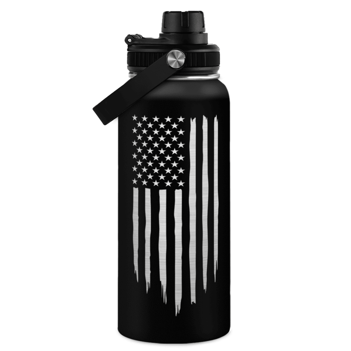 Black American Flag Chug Lid Water Bottle 32oz