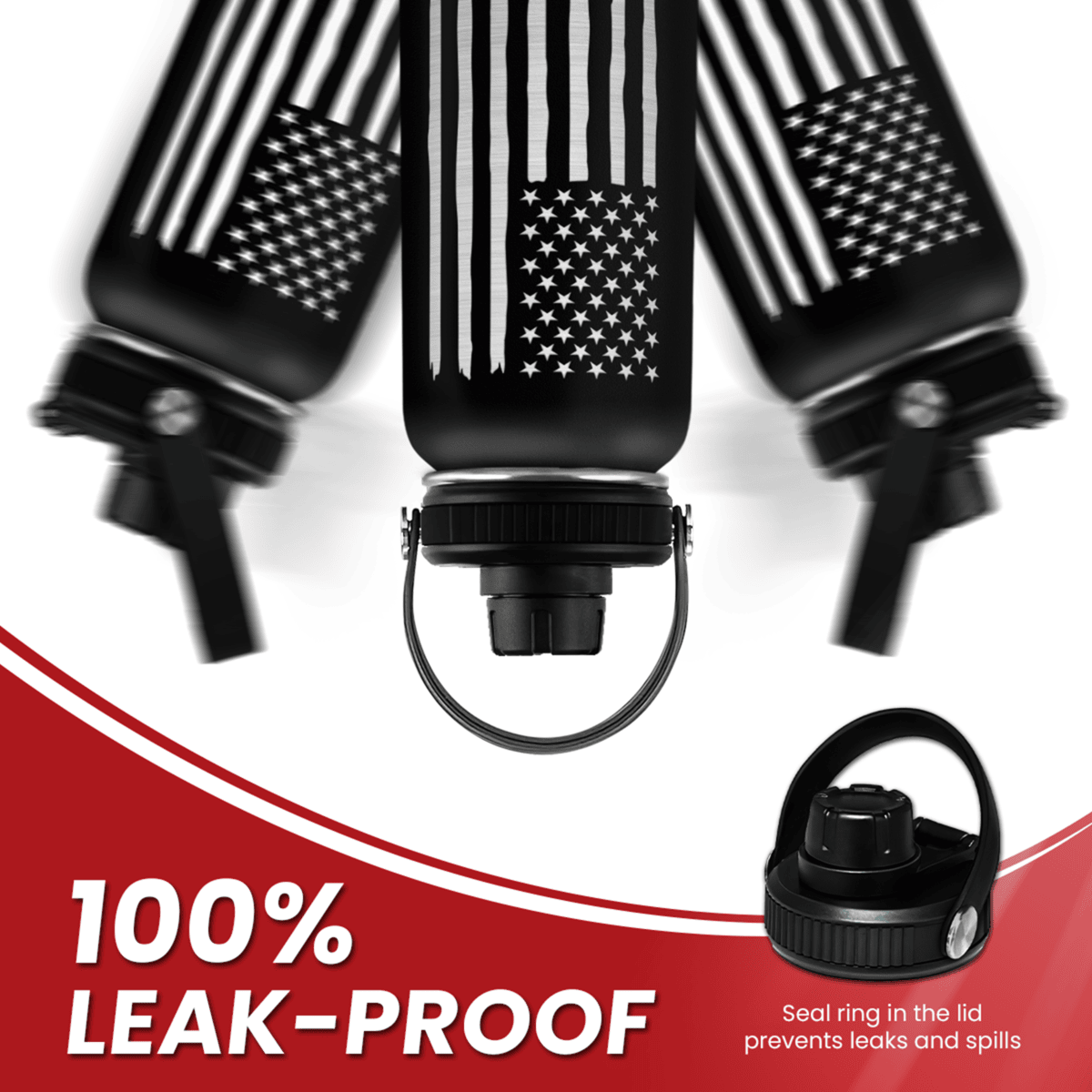 Black American Flag Chug Lid Water Bottle 32oz