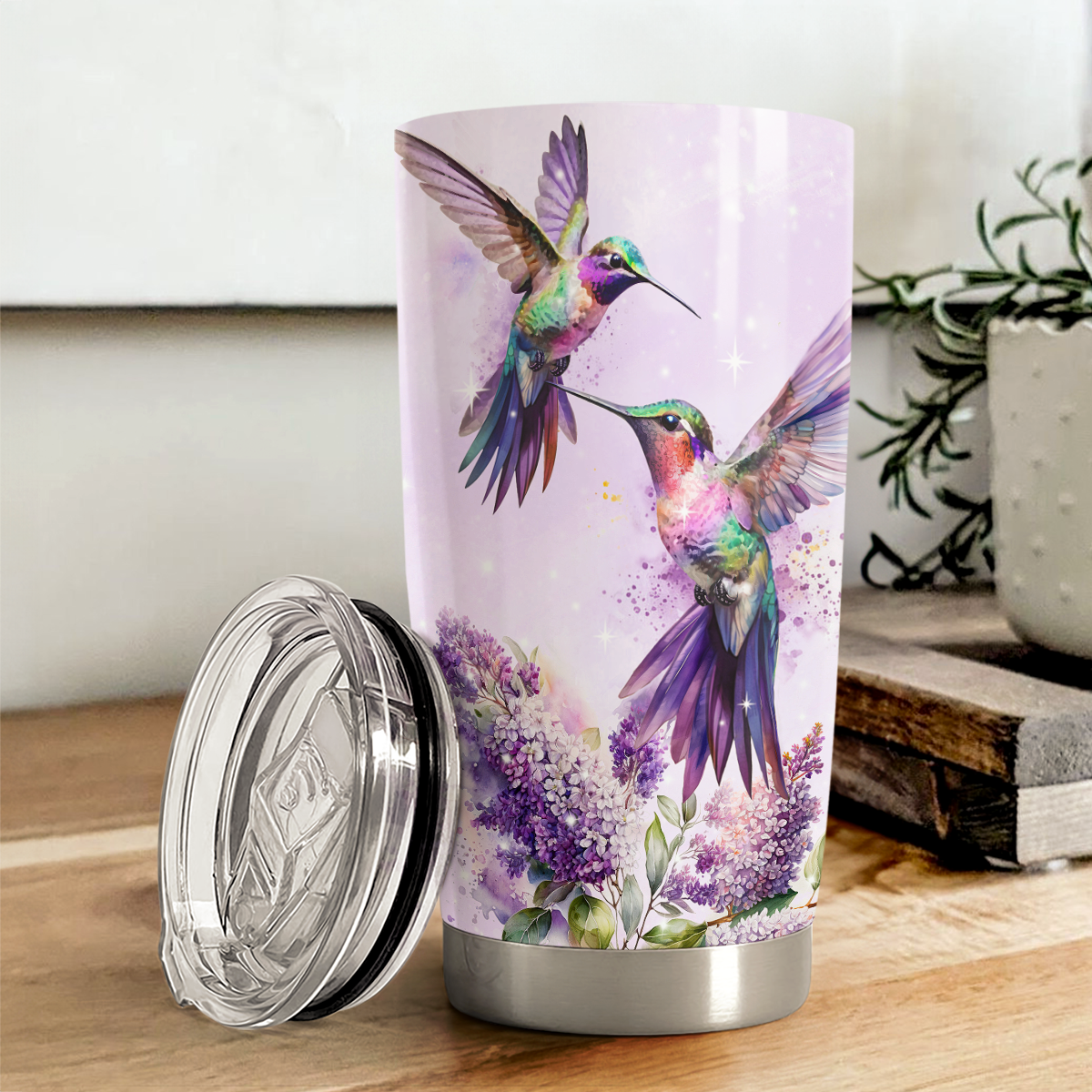 Purple Hummingbird Stainless Steel Curved Tumbler 20oz