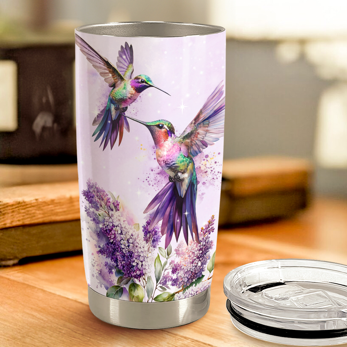 Purple Hummingbird Stainless Steel Curved Tumbler 20oz