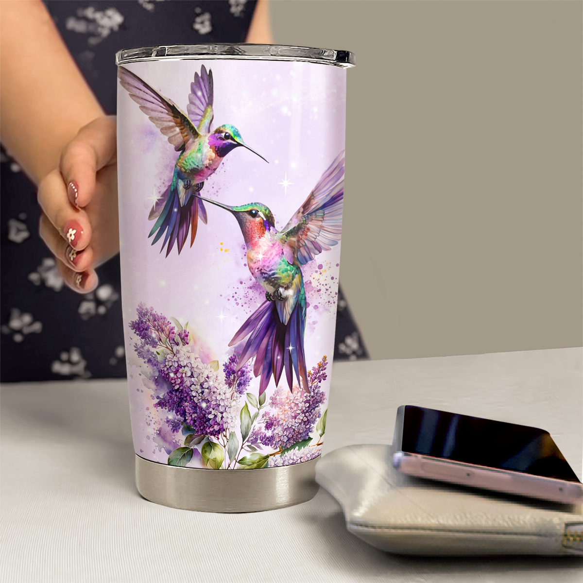 Purple Hummingbird Stainless Steel Curved Tumbler 20oz