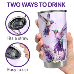 Purple Hummingbird Stainless Steel Curved Tumbler 20oz
