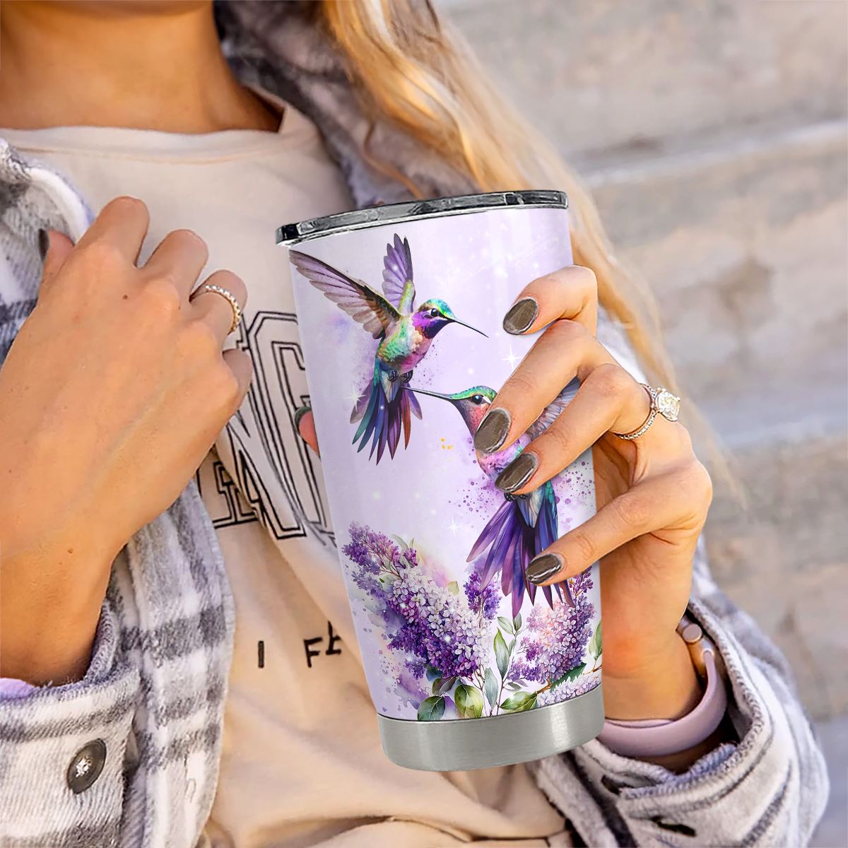 Purple Hummingbird Stainless Steel Curved Tumbler 20oz