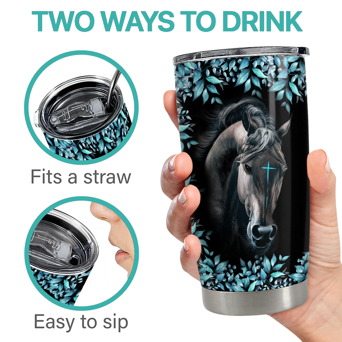 Black Horse Stainless Steel Curved Tumbler 20oz