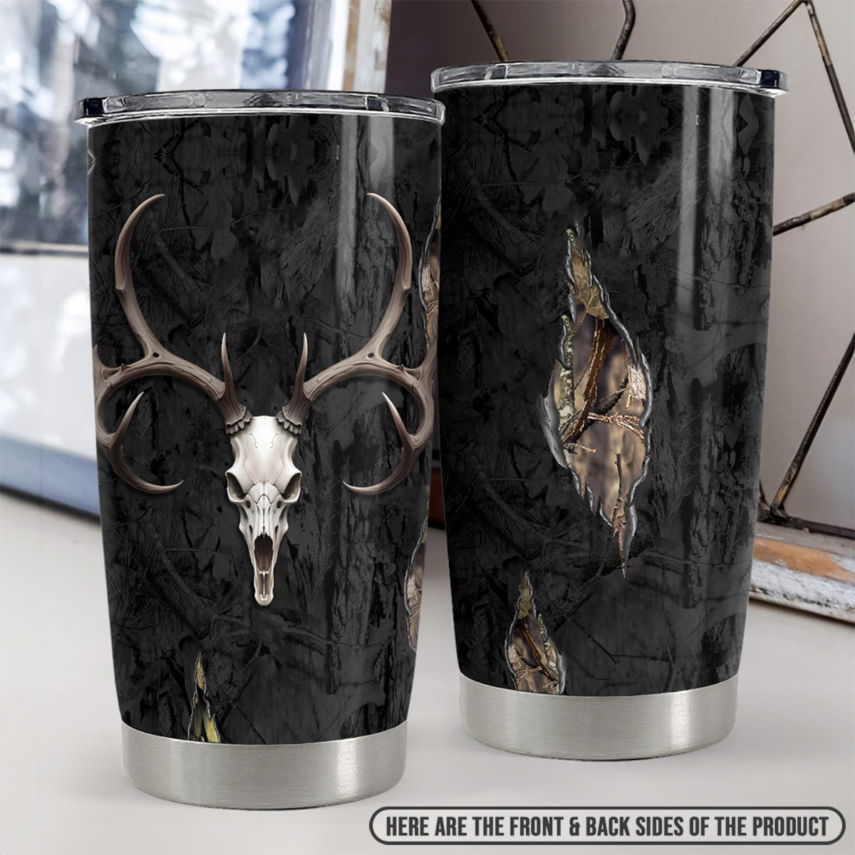 Black Hunting Stainless Steel Curved Tumbler 20oz