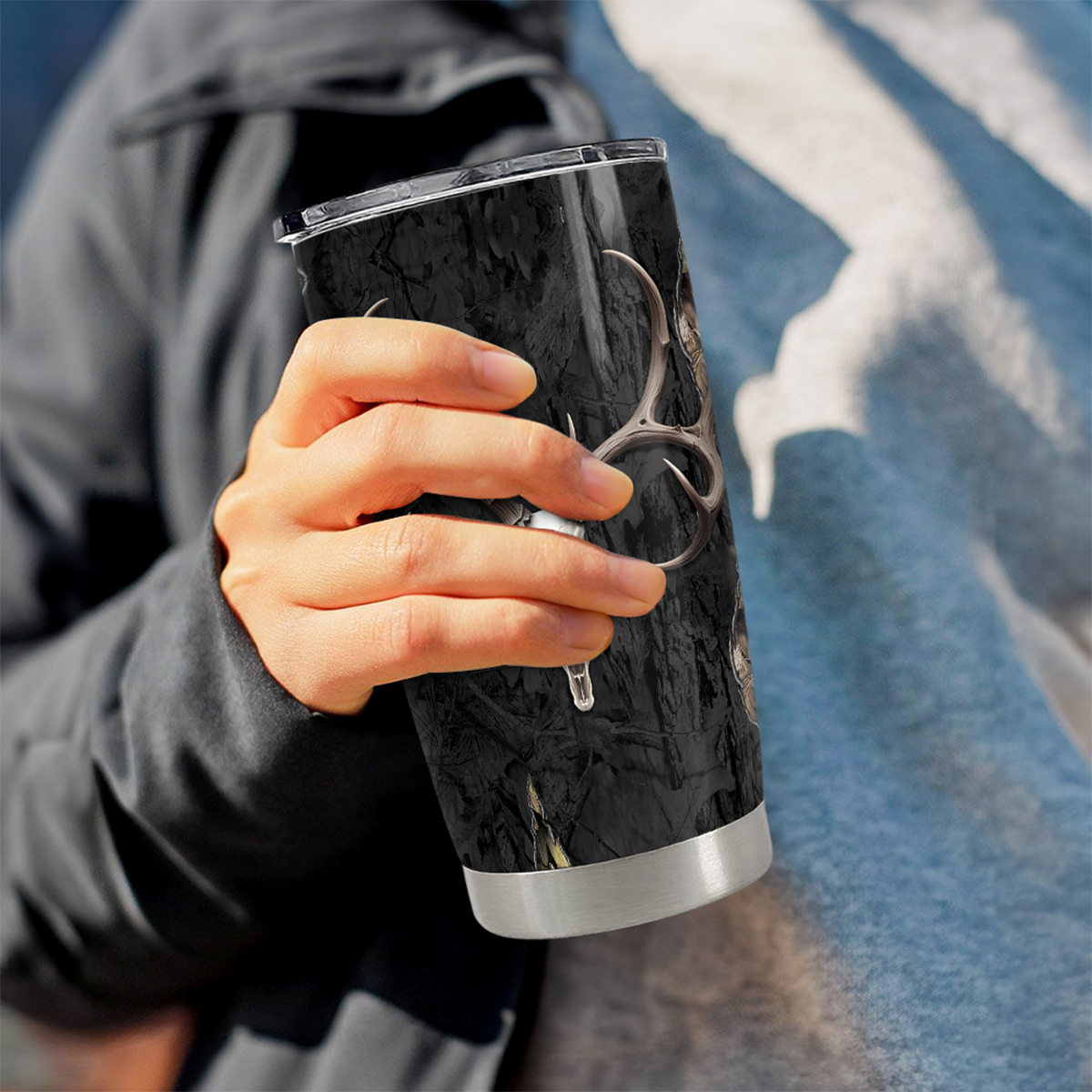 Black Hunting Stainless Steel Curved Tumbler 20oz