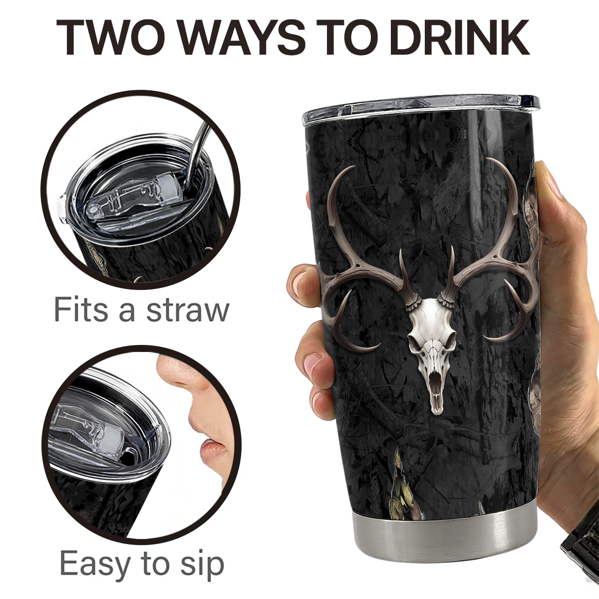 Black Hunting Stainless Steel Curved Tumbler 20oz