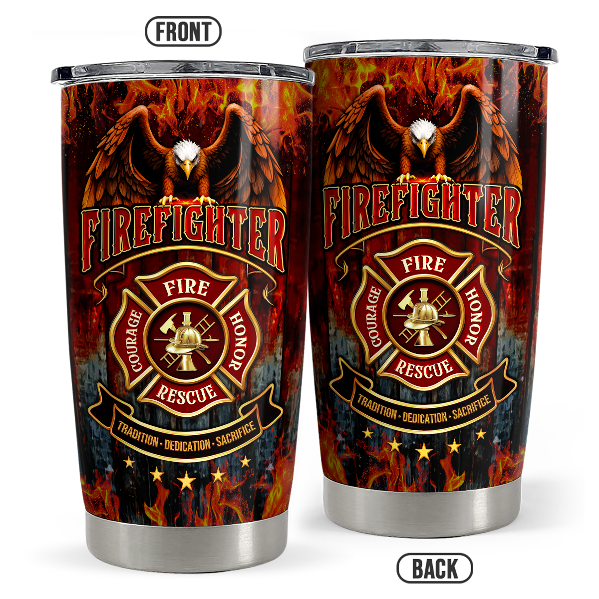 Brown Firefighter Stainless Steel Curved Tumbler 20oz