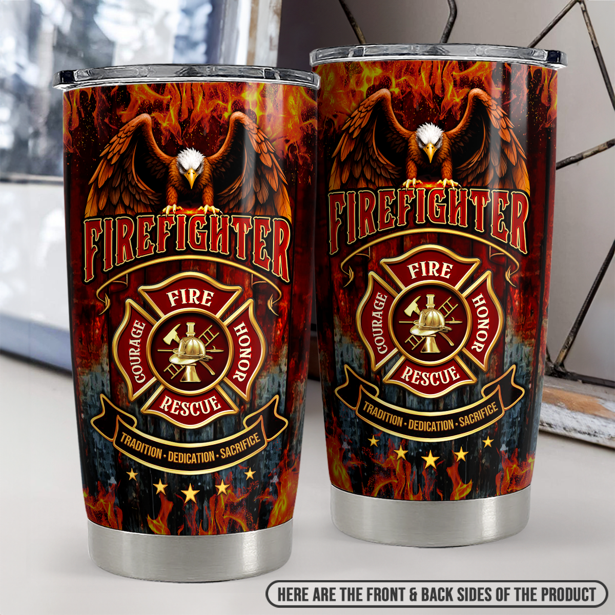 Brown Firefighter Stainless Steel Curved Tumbler 20oz