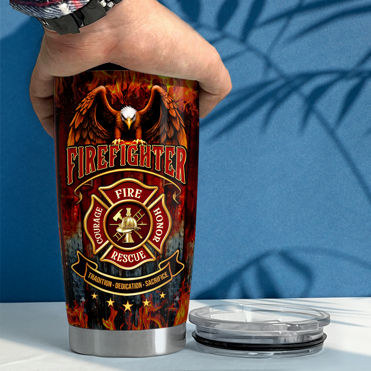Brown Firefighter Stainless Steel Curved Tumbler 20oz