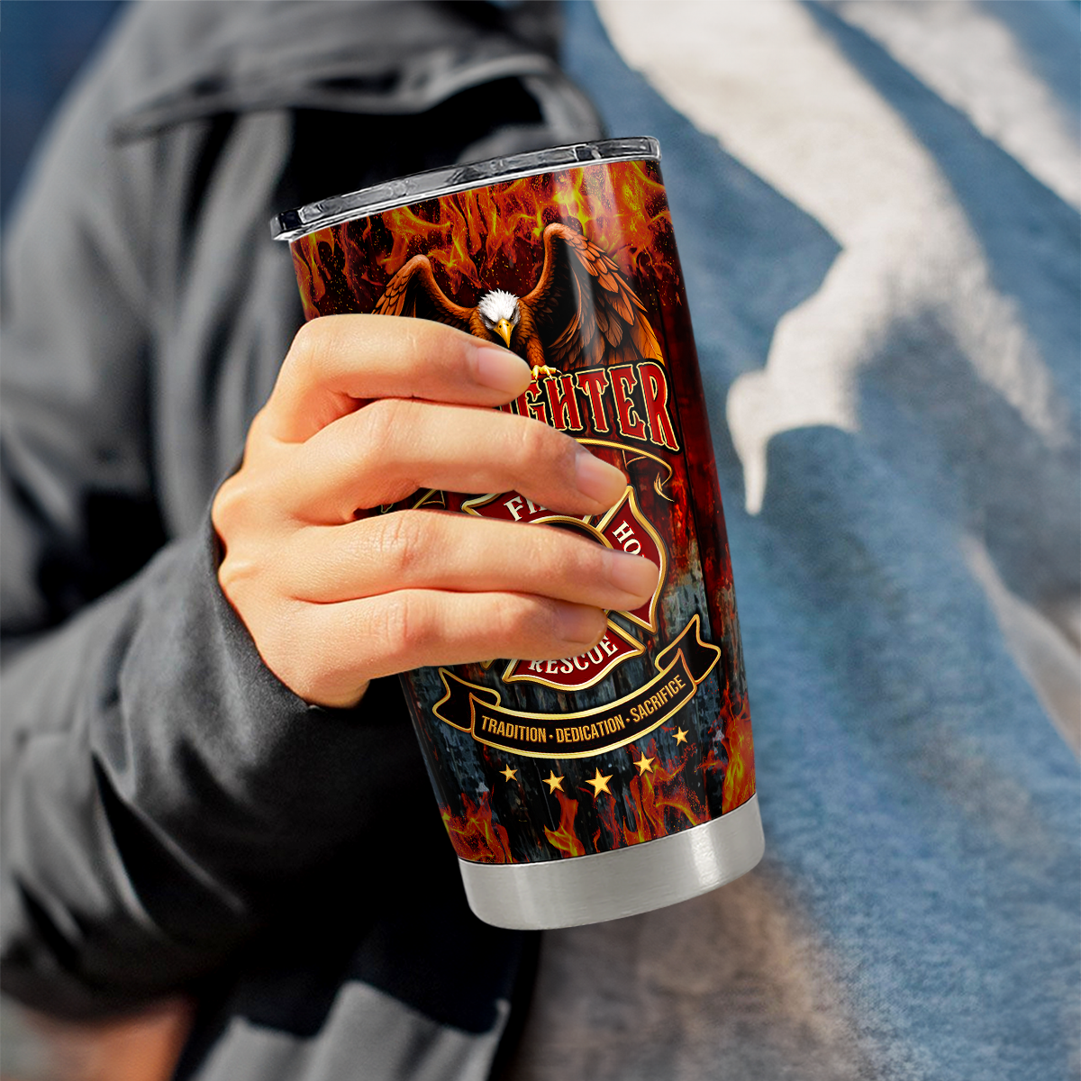 Brown Firefighter Stainless Steel Curved Tumbler 20oz