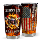 Brown Firefighter Stainless Steel Curved Tumbler 20oz