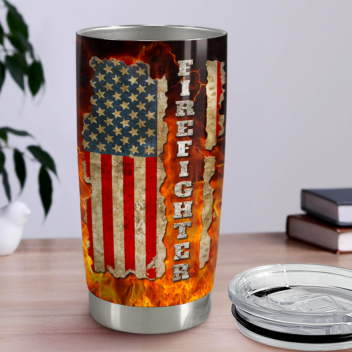 Brown Firefighter Stainless Steel Curved Tumbler 20oz