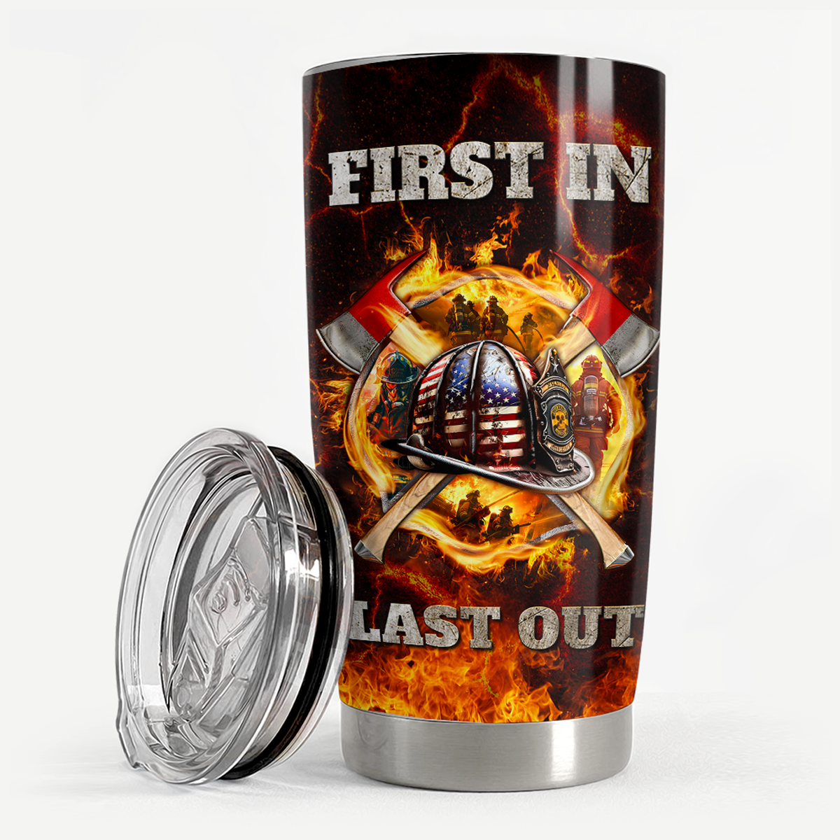 Brown Firefighter Stainless Steel Curved Tumbler 20oz