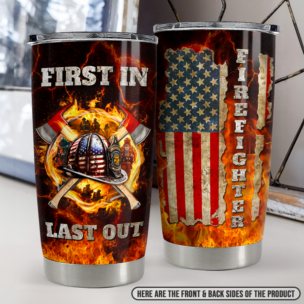 Brown Firefighter Stainless Steel Curved Tumbler 20oz