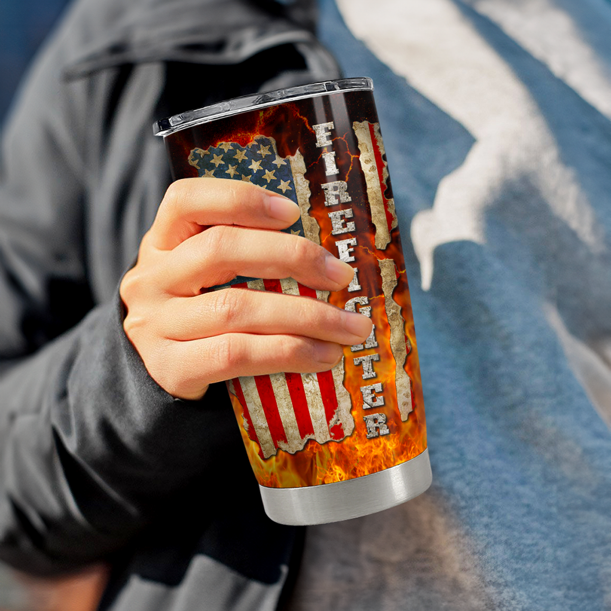 Brown Firefighter Stainless Steel Curved Tumbler 20oz