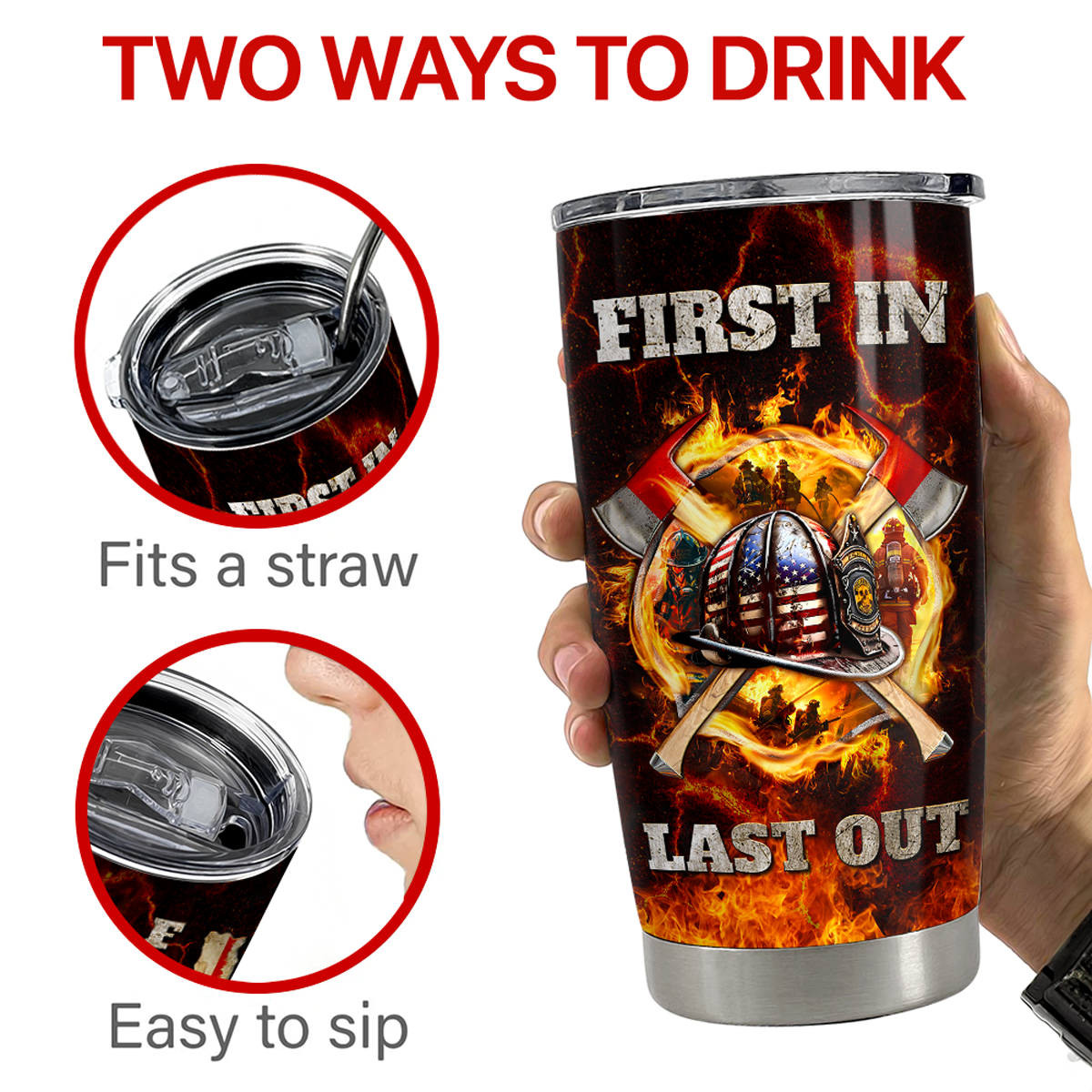 Brown Firefighter Stainless Steel Curved Tumbler 20oz