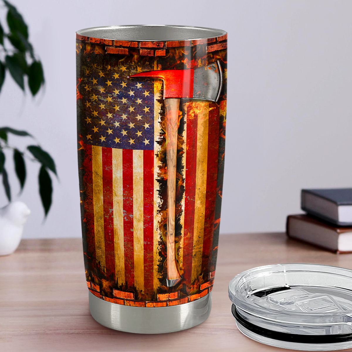 Brown Firefighter Stainless Steel Curved Tumbler 20oz