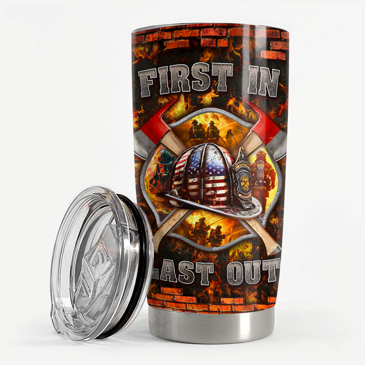Brown Firefighter Stainless Steel Curved Tumbler 20oz