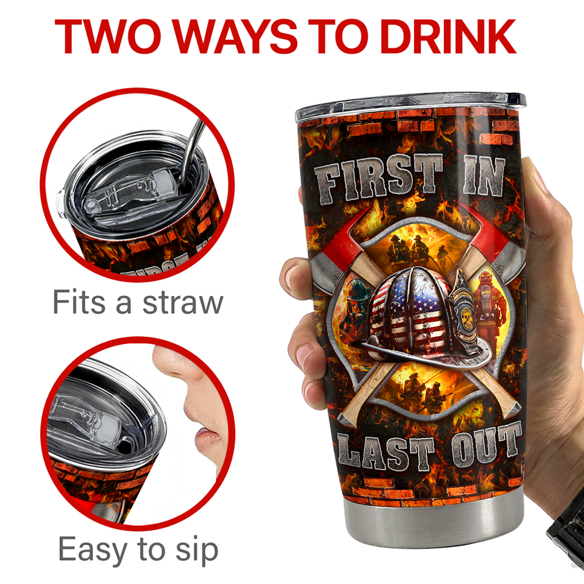 Brown Firefighter Stainless Steel Curved Tumbler 20oz