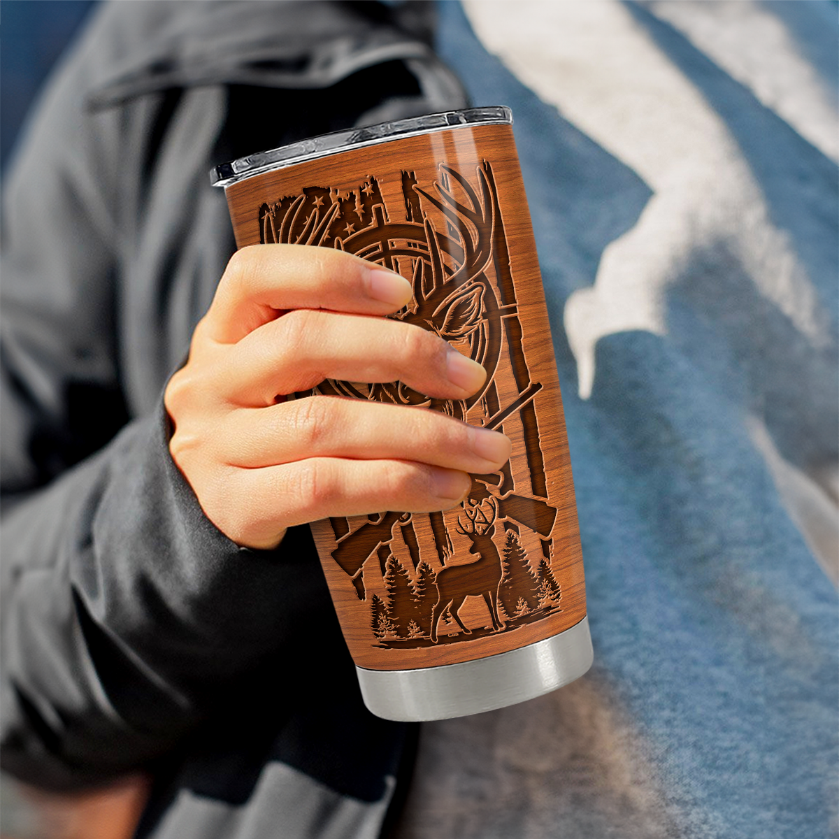 Brown Hunting Stainless Steel Curved Tumbler 20oz